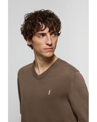 POLO CLUB Schlichter Pullover Schokobraun Mit V-Kragen Und Rigby Go Logo