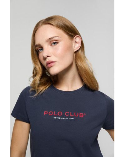 POLO CLUB Damen-T-Shirt Mit Rundkragen Marineblau Mit Gummiertem Minimal Title Logo Von