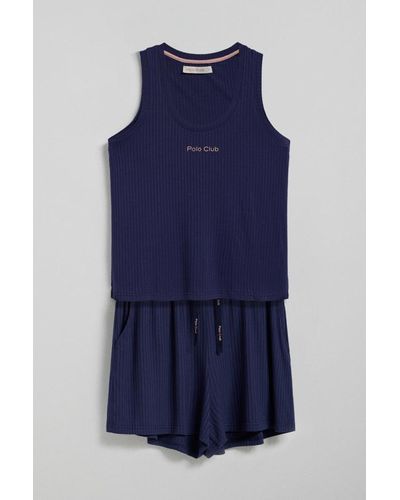 POLO CLUB Pyjama-Set Marineblau Mit Top Und Shorts Und Details