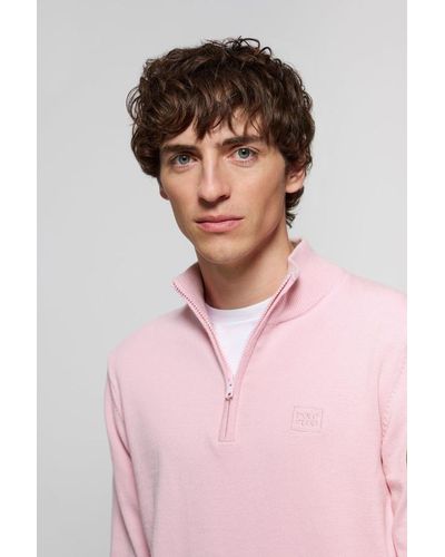 POLO CLUB Schlichter Pullover Rosa Mit Reißverschluss Und Logo-Stickerei Im Gleichen Farbton - Pink