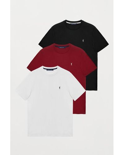 POLO CLUB Pack Mit Drei Schlichten Kurzärmligen T-Shirts Mit Logo-Stickerei, Weiß, Bordeauxrot Und Schwarz