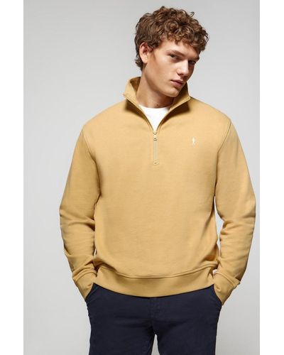 POLO CLUB Sweatshirt Kamelfarben Mit Kurzem Reißverschluss Und Rigby Go Logo - Natur