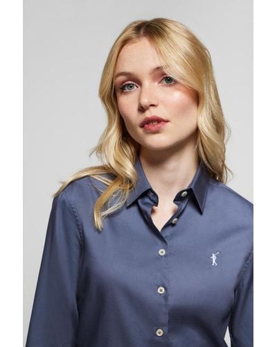 POLO CLUB Camicia Blu Slim Fit Con Particolare Ricamato Rigby Go