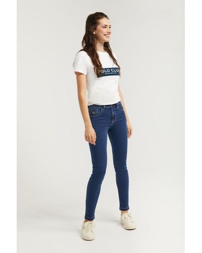 POLO CLUB Jeans Slim Fit Con Particolare Ricamato - Blu