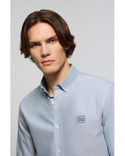 POLO CLUB Camicia Blu Denim Oxford Con Logo - Grigio