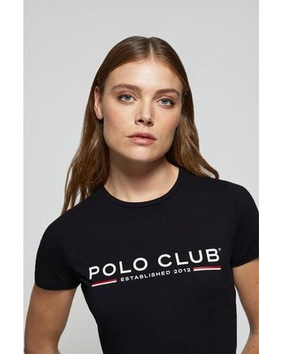 POLO CLUB Basic-T-Shirt Schwarz Mit Markantem Aufdruck Auf Der Brust