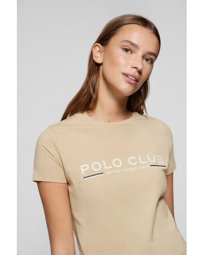 POLO CLUB Basic-T-Shirt Sandfarben Mit Markantem Aufdruck Auf Der Brust - Natur