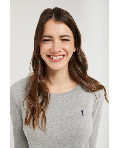 POLO CLUB Langärmliges, Schlichtes Baumwoll-T-Shirt Grau Meliert Mit Rigby Go Logo