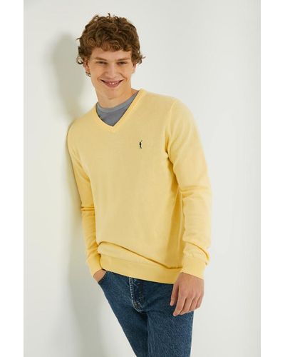 POLO CLUB Schlichter Pullover Sanftes Gelb Mit V-Kragen Und Rigby Go Logo