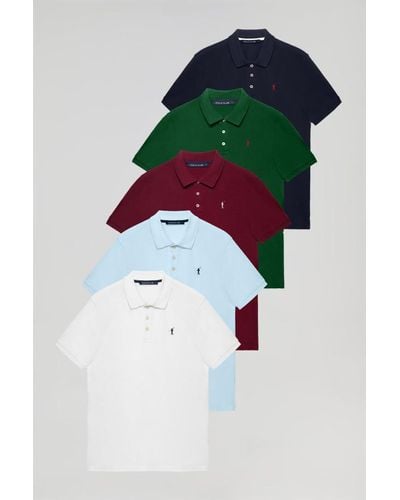 POLO CLUB Pack Mit Fünf Piqué-Poloshirts Mit Logo-Stickerei, Marineblau, Hellblau, Weiß, Granatrot Und Flaschengrün - Schwarz