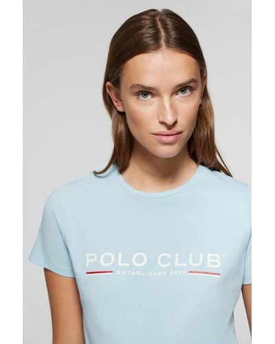 POLO CLUB Basic-T-Shirt Himmelblau Mit Markantem Aufdruck Auf Der Brust - Weiß
