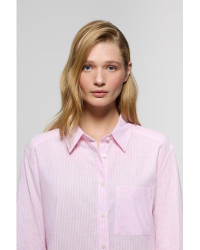 POLO CLUB Hemd Mit Rosa Streifen Aus Baumwoll-Leinen-Mischung Mit Logo - Pink