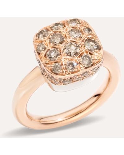 Pomellato Nudo Maxi - Solitaire Ring With Brown Diamonds, 18k Rose And White Gold - Multicolor