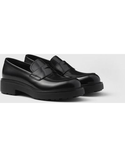 Prada Brushed Leather Loafers - Black