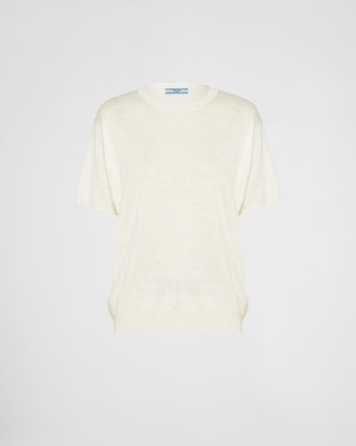 Prada Silk Crew-Neck Sweater - White