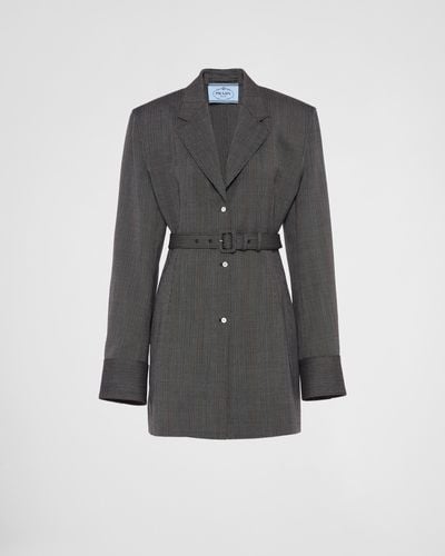 Prada Single-Breasted Pinstripe Wool Jacket - Grey