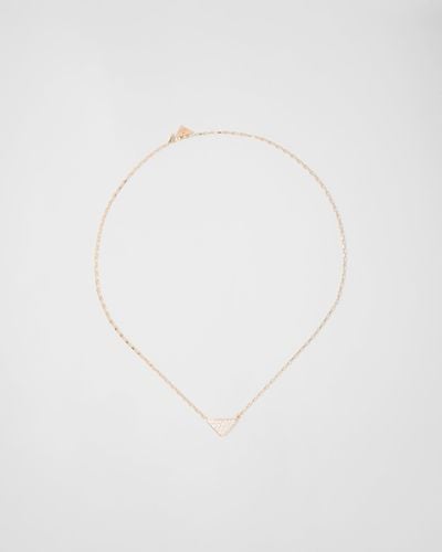 Prada Eternal Halskette Mit Mini-Triangolo-Anhänger Aus Gelbgold Mit Diamanten - Weiß