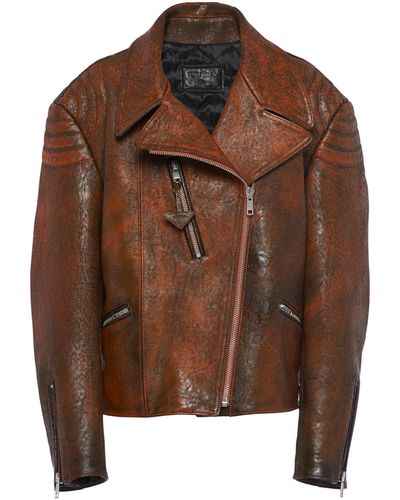 Prada Leather Biker Jacket - Brown