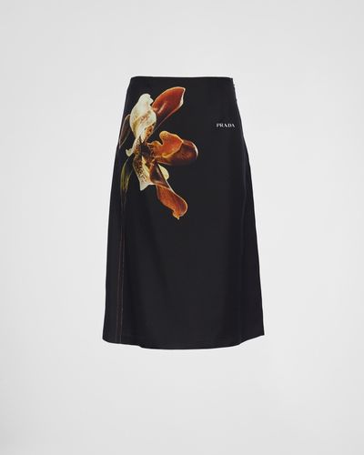 Prada Printed Twill Midi-skirt - Black
