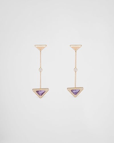 Prada Eternal Gold Drop Earrings In Yellow Gold With Diamonds And Amethyst - Natural