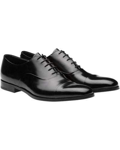Prada Brushed Leather Laced Oxford Shoes - Black