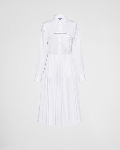 Prada Robe-chemise en popeline à empiècement plissé - Blanc