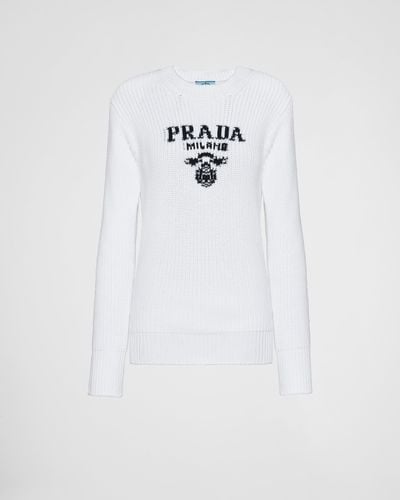 Prada Cotton Crew-Neck Sweater - White