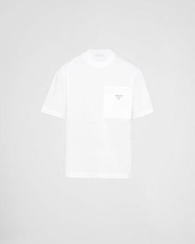 Prada T-shirt In Jersey E Re-nylon - Bianco
