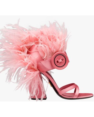 Prada Feather-trimmed Satin Sandals - Pink