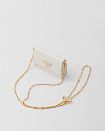 Prada Saffiano Leather Card Holder With Shoulder Strap - White