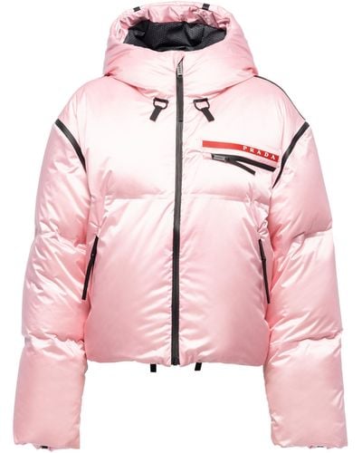 Prada Cropped Technical Nylon Down Jacket - Pink