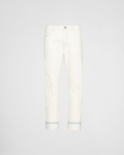 Prada Pantaloni Cinque Tasche In Denim - Bianco