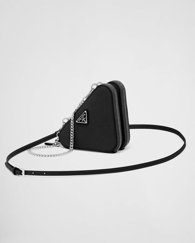 Prada Triangle-shaped Mini Leather Cross-body Bag - White