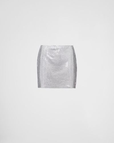 Prada Embroidered Jersey Miniskirt - White
