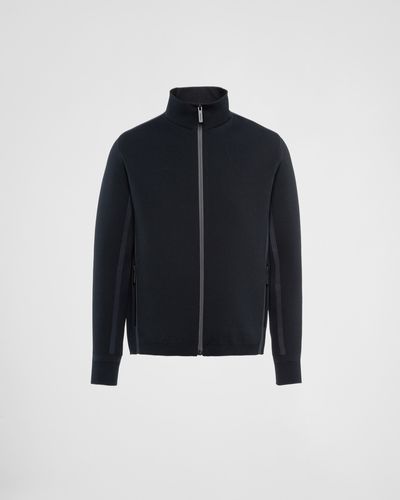 Prada Techno Knit Turtleneck Zip-up Sweatshirt - Blue