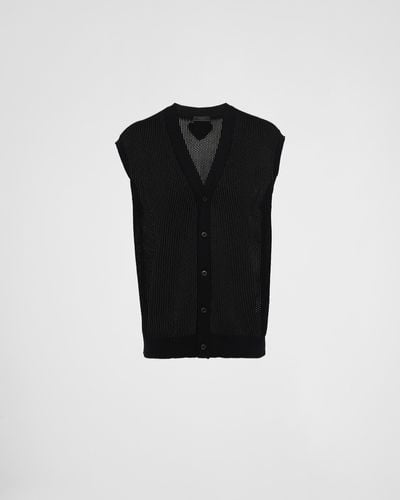 Prada Sleeveless Silk And Cotton Cardigan - Black
