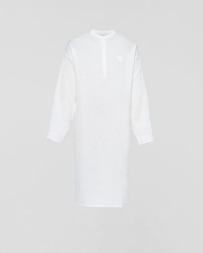 Prada Camicia Lunga In Lino - Bianco