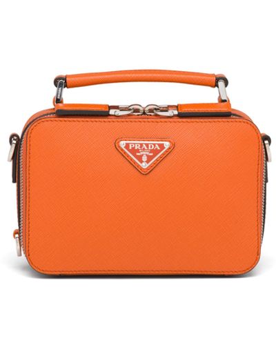 Prada Brique Saffiano Leather Cross-body Bag - Orange
