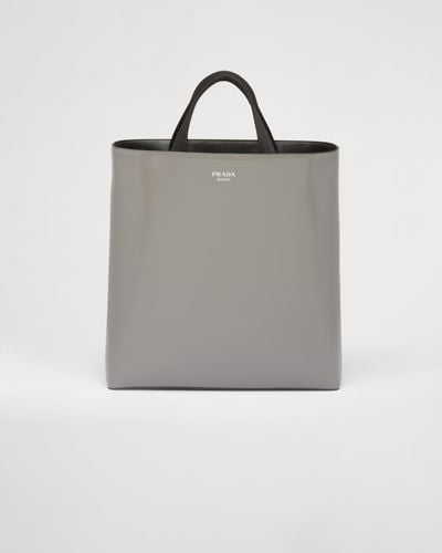 Prada Brushed Leather Tote With Water Bottle - Gray