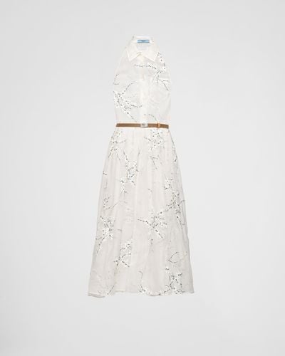 Prada Embroidered Organza Dress - White