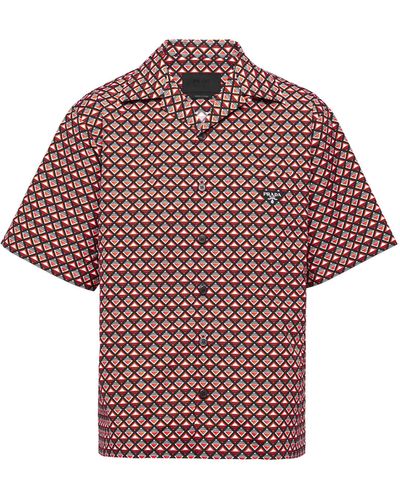 Prada Camicia Maniche Corte In Cotone Stampata - Rosso
