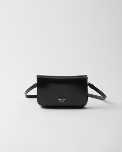 Prada Brushed Leather Mini-Bag With Shoulder Strap - Black