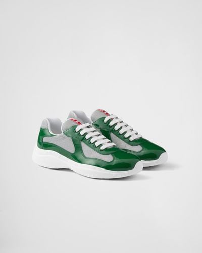 Prada America's Cup Patent Leather & Technical Fabric Sneakers - Green