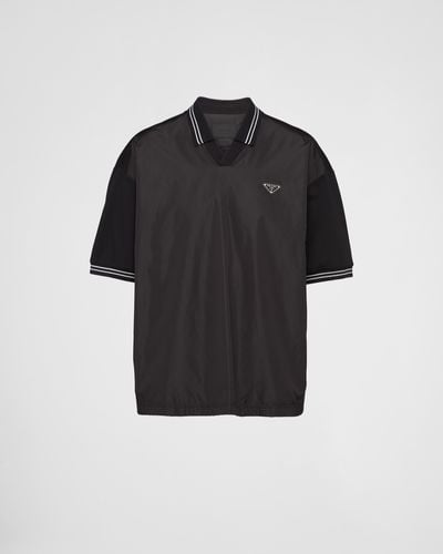 Prada Piqué Polo Shirt With Re-nylon Detail - Black