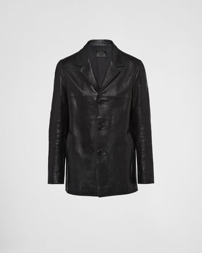 Prada Leather Pea Coat - Black