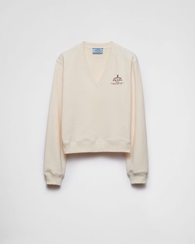 Prada Cotton V-Neck Sweatshirt - White