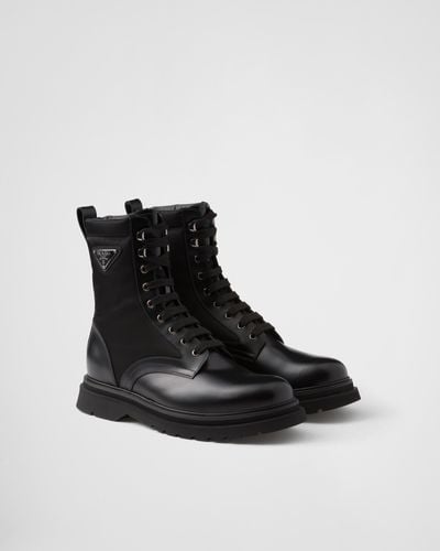 Prada Brushed Rois Leather And Re-Nylon Booties - Black
