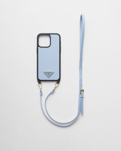 Prada Saffiano Leather Cover For Iphone 15 Pro Max - Blue