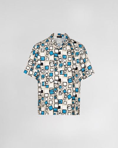 Prada Camicia Maniche Corte In Twill Seta - Blu