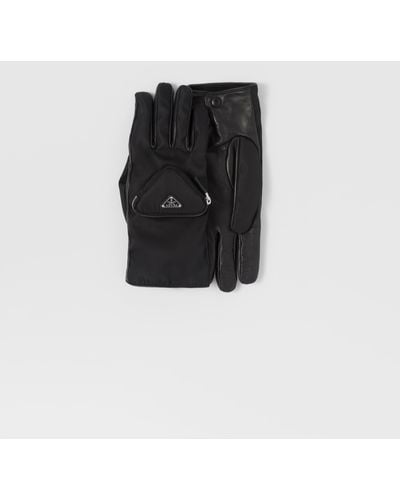 Prada Re-Nylon And Napa Leather Gloves - Black